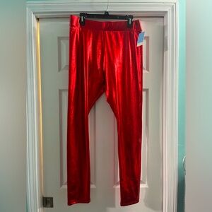 Brand New Womens Red Metallic Stretchy Leggings